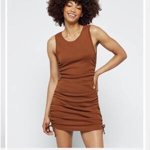 Good American brown knit dress Size 2 side cinch ruched bodycon sexy minimal